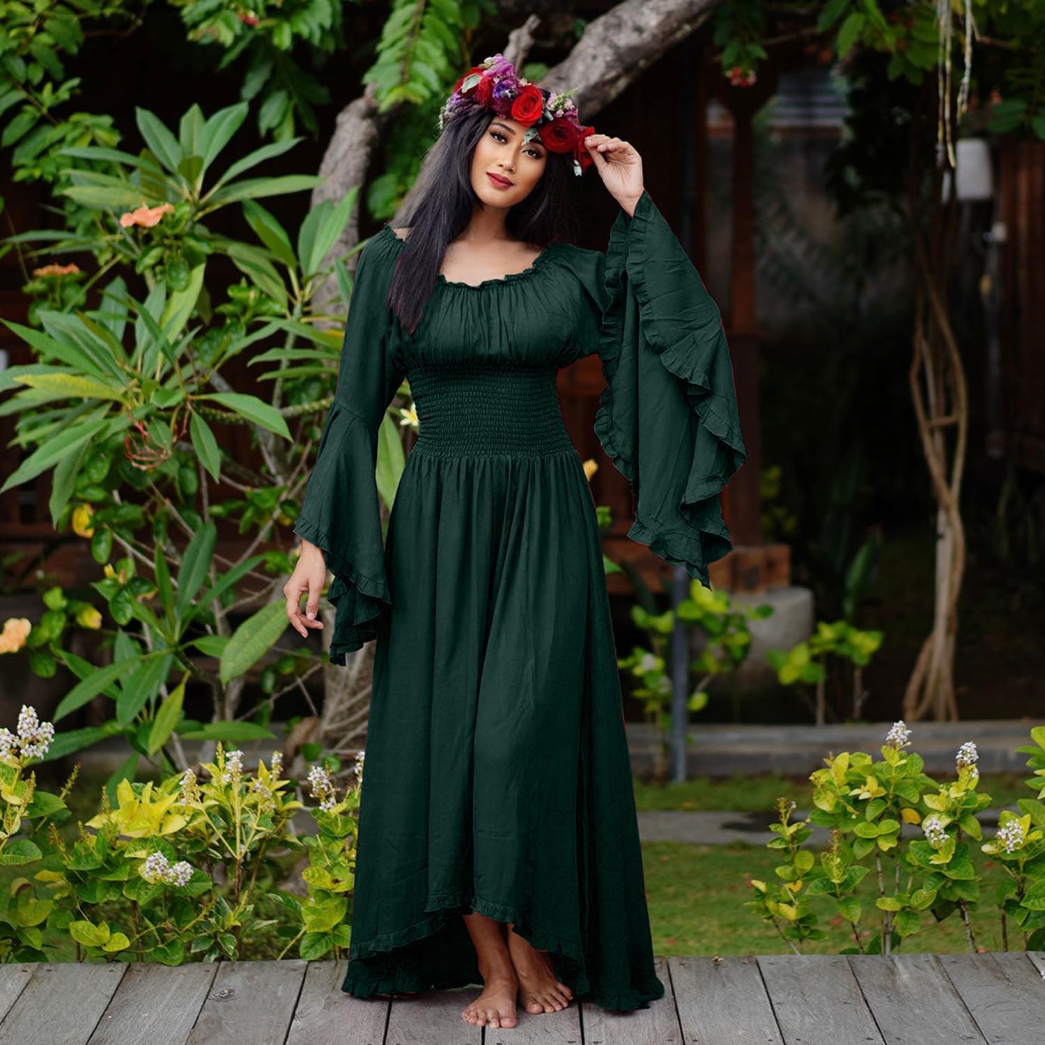 BITSEACOCO Women Renaissance Fairy Chemise Dress Victorian Costumes Halloween Cosplay Medieval Witch Princess Dresses - Image 5