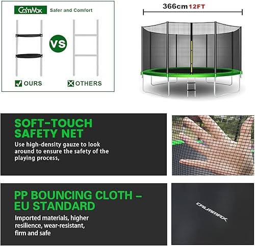 Miniatura 2 de CalmMax Trampolín de 12 pies, 14 pies, 15 pies y 16 pies, tipo reforzado trampolín con cierre de seguridad, aprobado por ASTM, trampolín combinado
