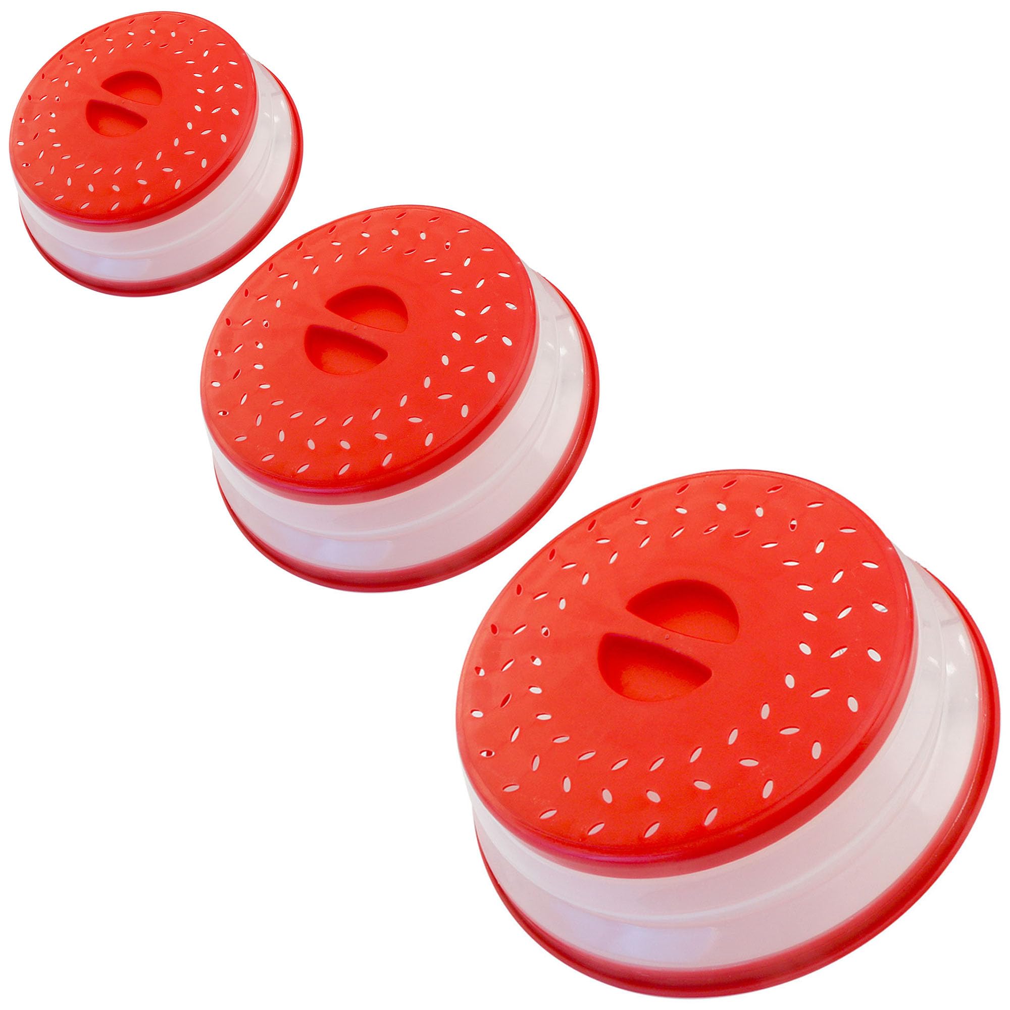 Collapsible Microwave Splatter Cover, Dishwasher-safe, Microwave Plate Cover With Steam Vent，BPA-Free Silicone & Plastic (Set of 3,red)