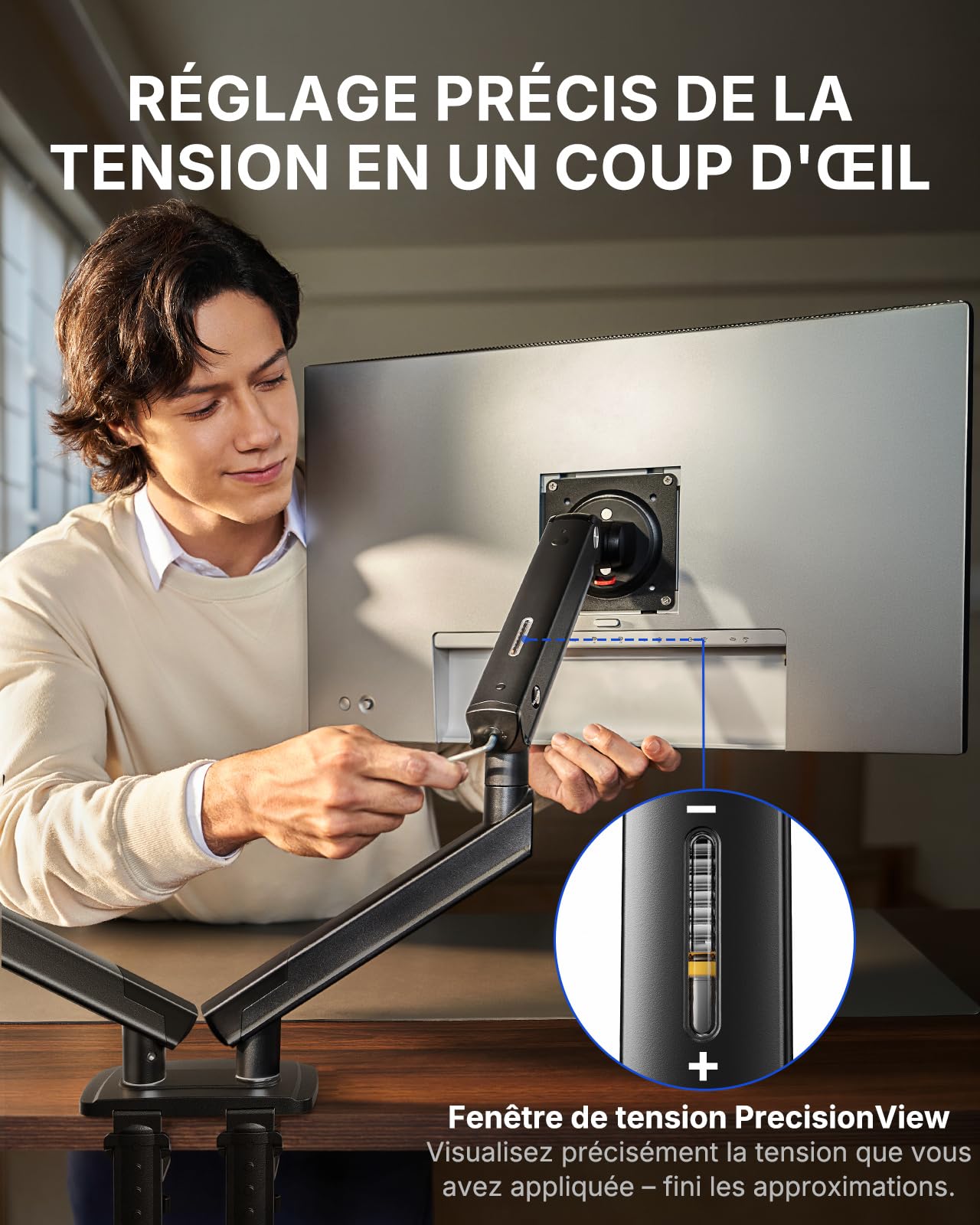 HUANUO Support Double écran PC, pour 2 écrans 13–32" (Max. 9 kg), FlowLift Pro Bras écran, MechaSpring(Inclinaison/Pivotement/Rotation), Montage VESA sans Outil, Montage par Pince en C ou par œillet