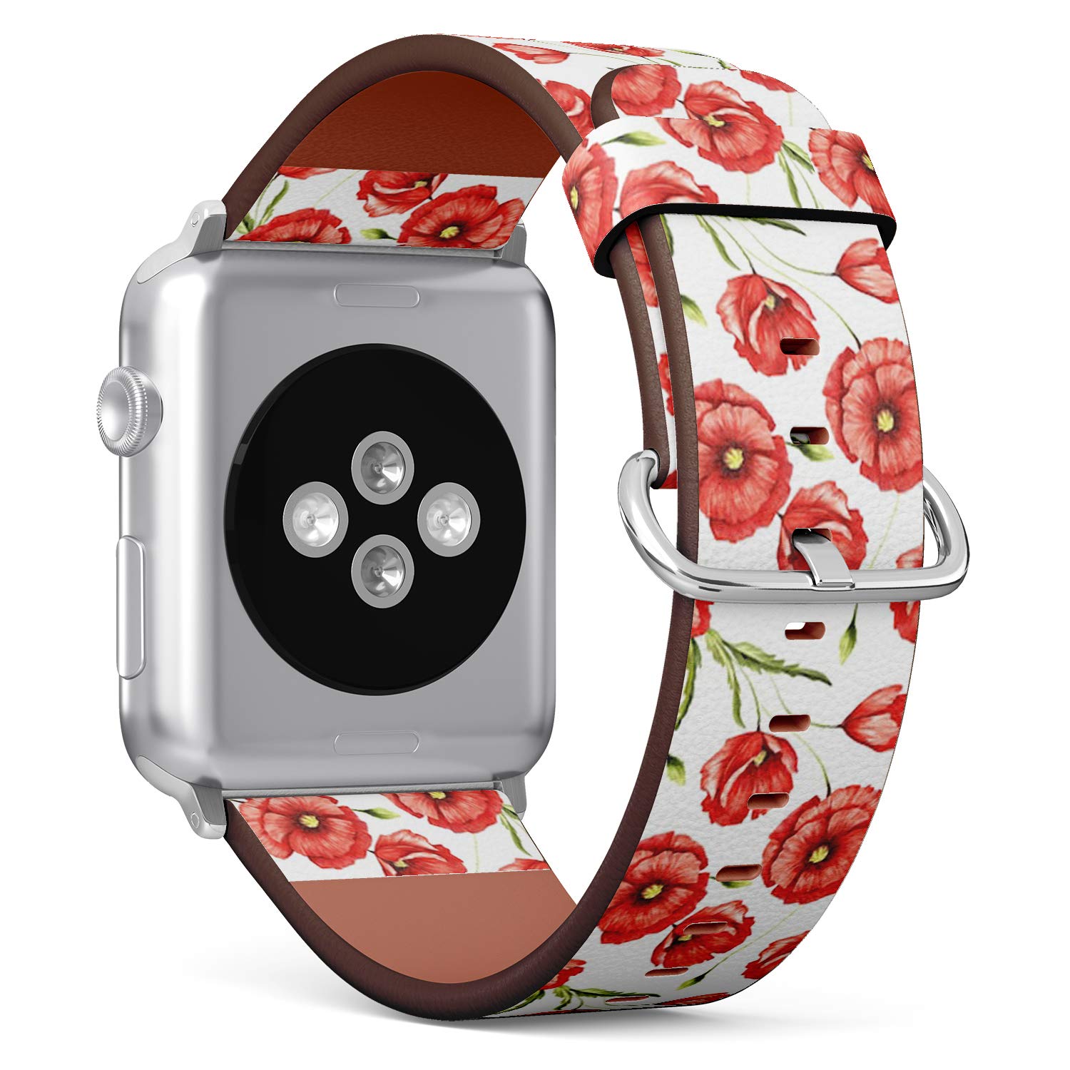 band, Compatible with Apple Watch 38mm / 40mm / 41mm (All Series) - Replacement Leather Band Bracelet Strap Wristband Accessory // Delicate Poppies Watercolor