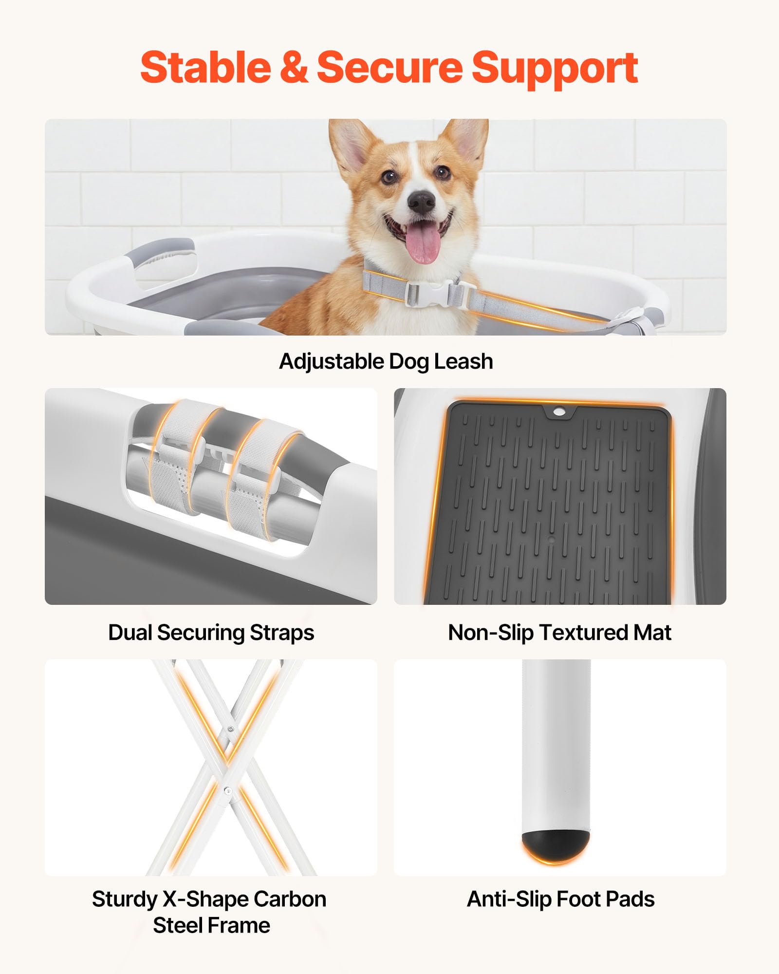 VEVOR Bañera Elevada para Perros Gatos Pequeños con Soporte, Bañera Plegable Portátil 2 en 1 para Mascotas de 1,8 a 8 kg, Estación de Baño con Estructura en X, Desagüe con Manguera, Uso en Mesa Suelo | Soporte estable y seguro, diseño fácil de usar