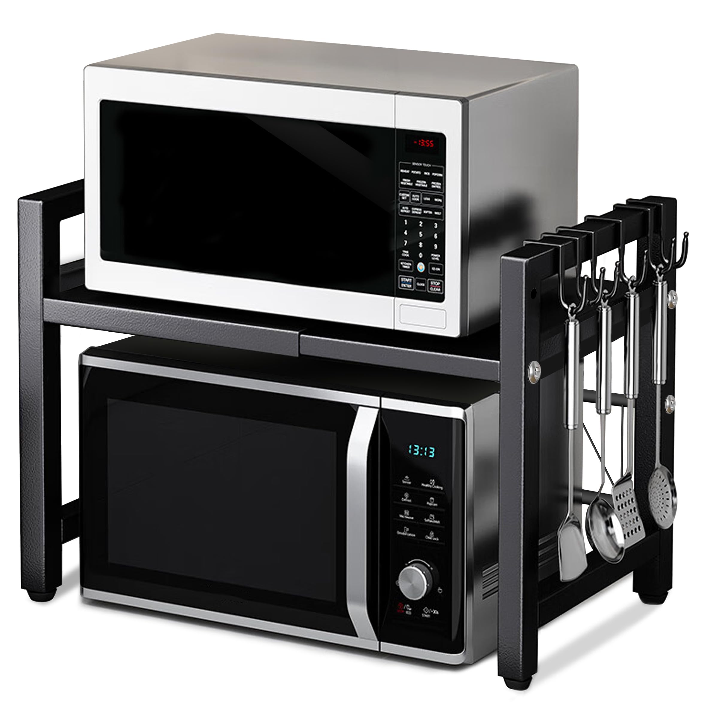 Caliee Microwave Stand, Kitchen Countertop Organizer, Adjustable Shelves for Cabinets Applicable to Kitchen, Pantry, Stackable Metal Expandable Countertop Shelf