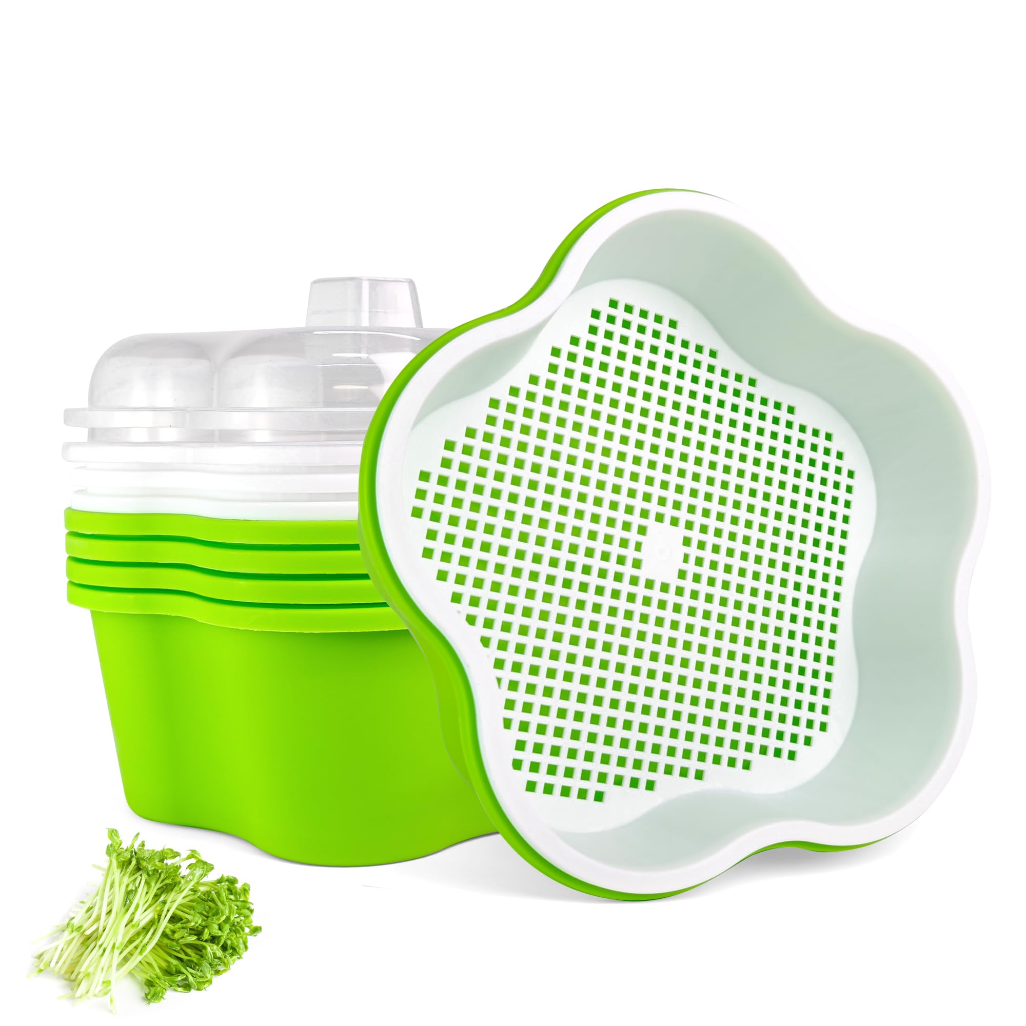KAWAAN 4 Pièces Kit de Germination de Graines,Kit de Culture de germes de Haricots, Plateau de Germination de Graines, Germoir pour Graines à Germer, Germoir avec Couvercle, Bac à Semis pour Haricots