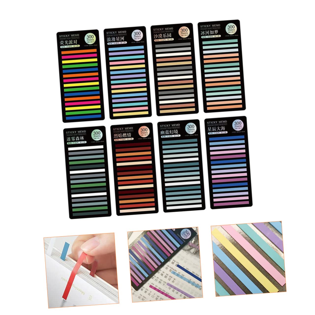 BUTIFULSIC 8 Sheets of Sticky Tabs for Books Reading Strips Note Tabs Page Markers Translucent Pastel Sticky Tabs