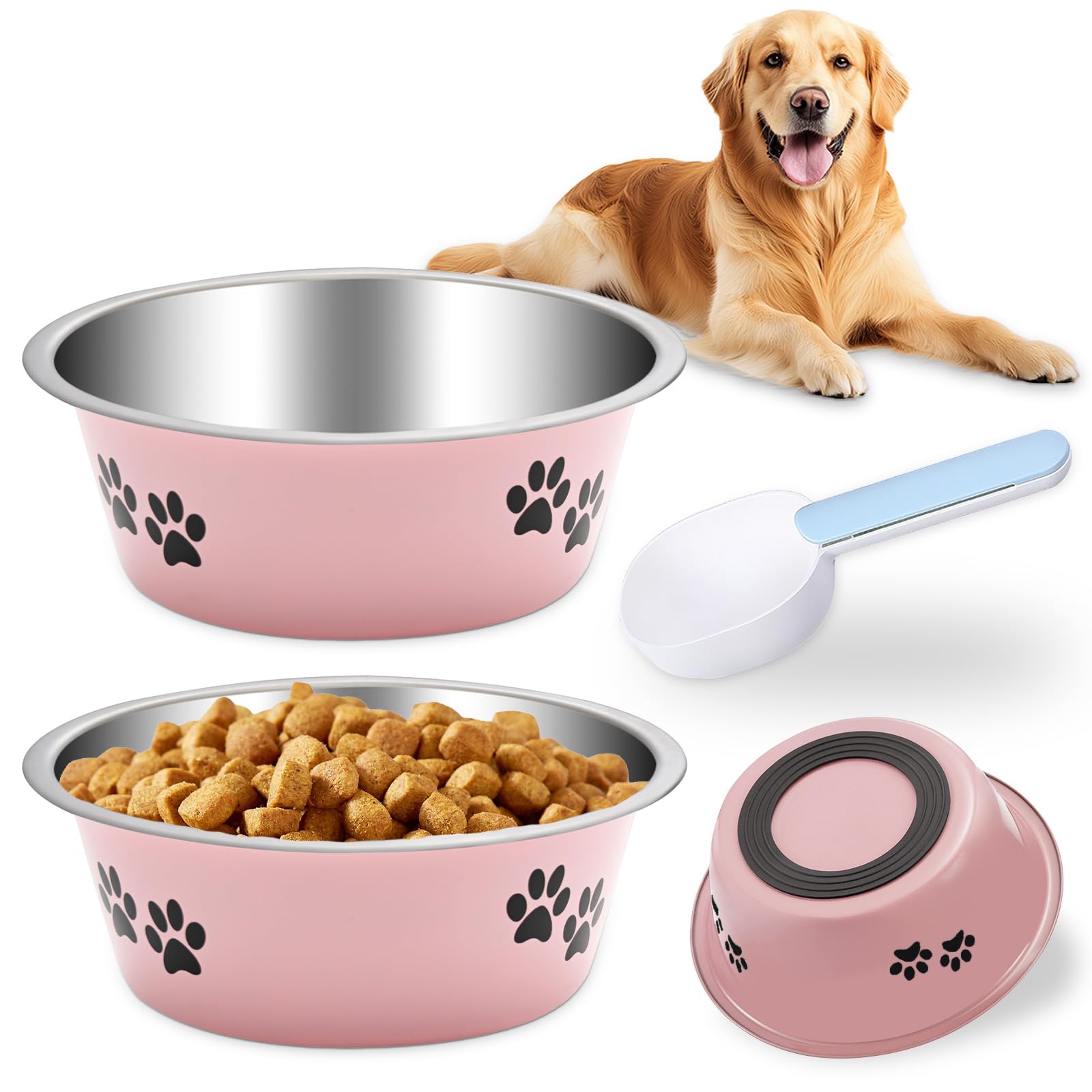 2 Pack Stainless Steel Dog Bowls, Dog Food Water Bowls with Non Slip Bottom, Metal Pet Feeding Bowls for Small Medium Large Dogs, 2020ML