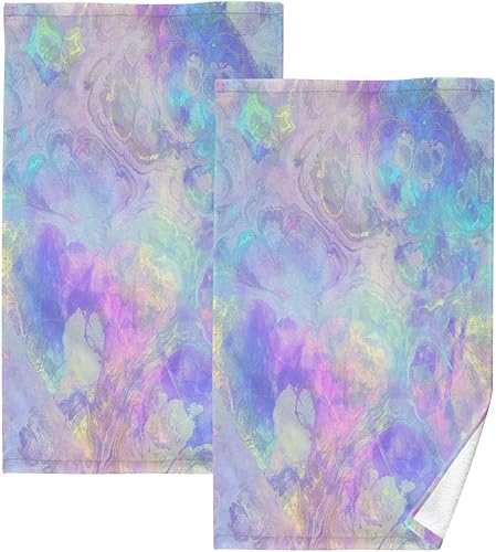 Miniatura 1 de Kigai Juego de 2 toallas de mano iridiscentes, altamente absorbentes, de algodón suave, toalla decorativa para baño, para playa, gimnasio, spa,