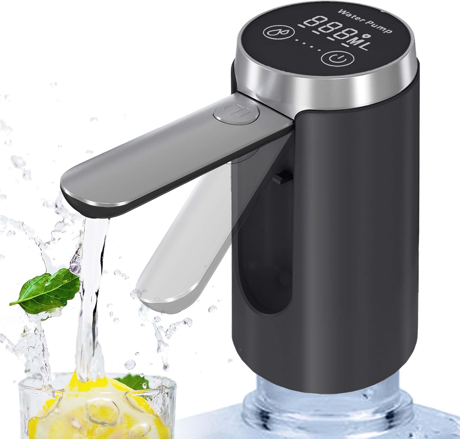 Water Dispenser for 5 Gallon Bottle, Rechargeable Water Pump – Foldable Water Spout for 5 Gallon Bottle, Long-Lasting,Smart LED Display, Portable Water Dispenser for Home & Outdoor (Black)