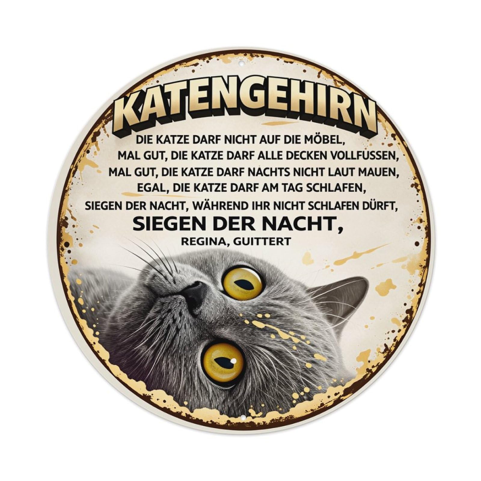 Cat Face With Yellow Eyes Round Tin Sign Vintage Style Metal Sign Home Bar Garden Wall Plaque Decor Metal Poster 8x8 Inch