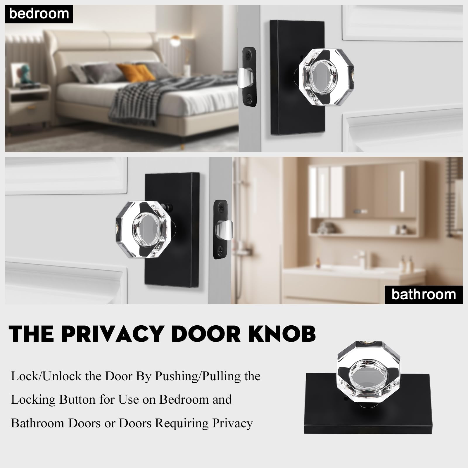 Black Crystal Door Knobs - Modern & Secure -2