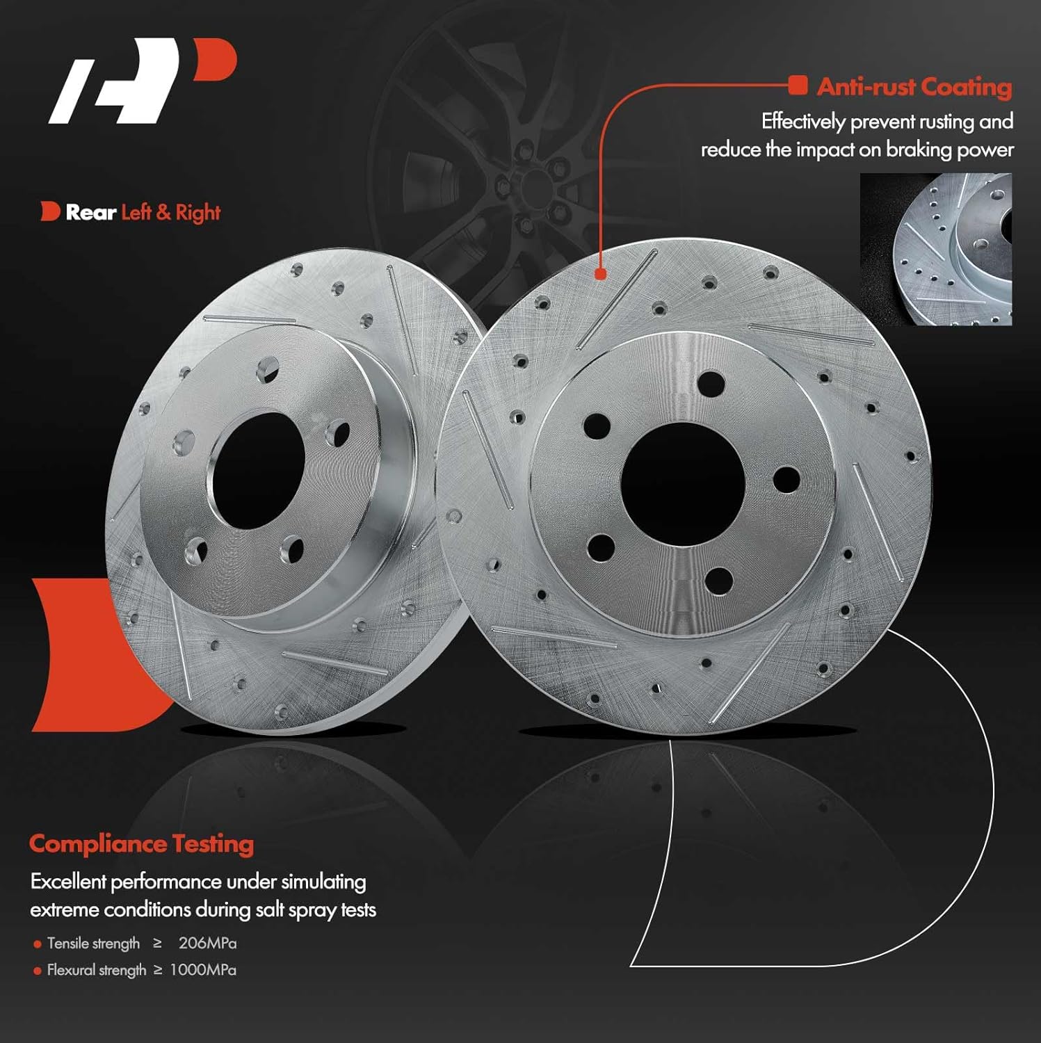 A-Premium 10.63 inch (270mm) Rear Drilled and Slotted Disc Brake Rotors Compatible with Select Chevy, Pontiac and Saturn Models - Malibu, Cobalt, HHR, G5, G6, Pursuit, Aura, Ion, 2-PC Set