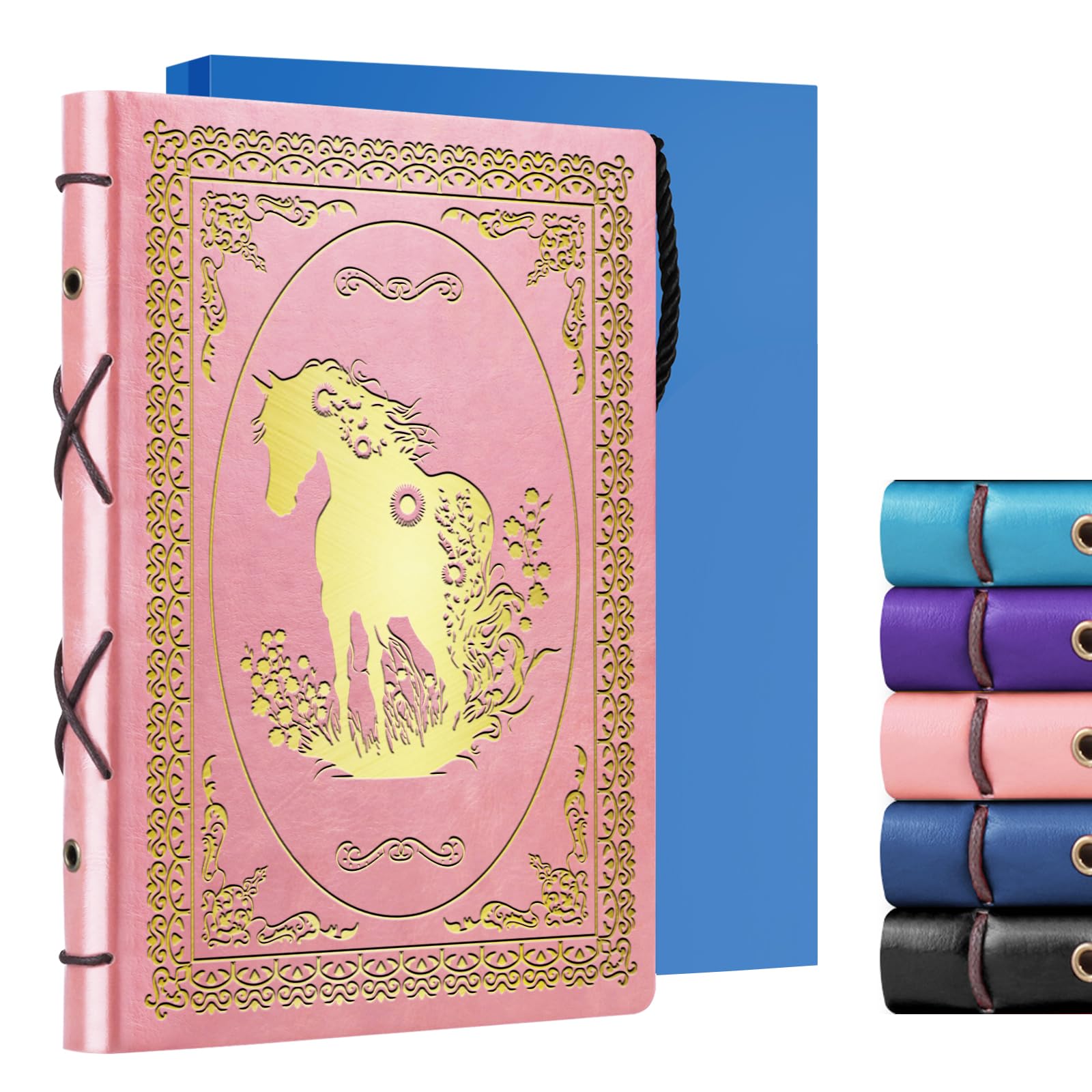 JOHSBYD Pink A5 Horse Gifts for Women Girls Faux Leather Vintage Notebook Inspirational Horse Trainer Gift Hardcover Executive Notebook Horse Lover