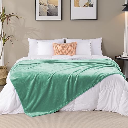 Miniatura 6 de SOCHOW Manta de franela de forro polar, para todas las estaciones, ligera, súper suave y acogedora para cama o sofá, celadón, 50 x 60 pulgadas