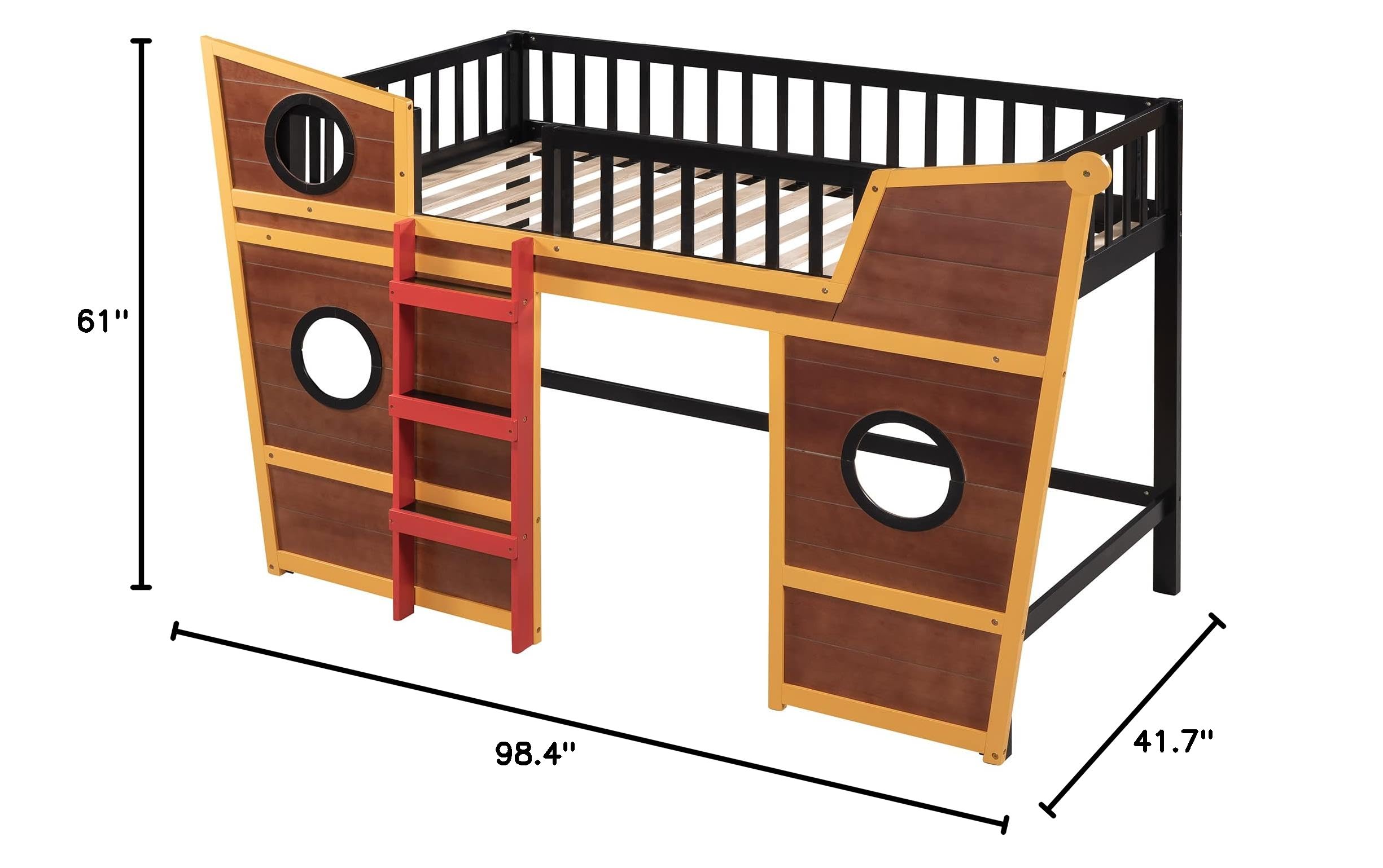 ( incomplete missing box)BIADNBZ Twin Size Loft Bed Boat Shape Bedframe with Ladder for Kids,Walnut