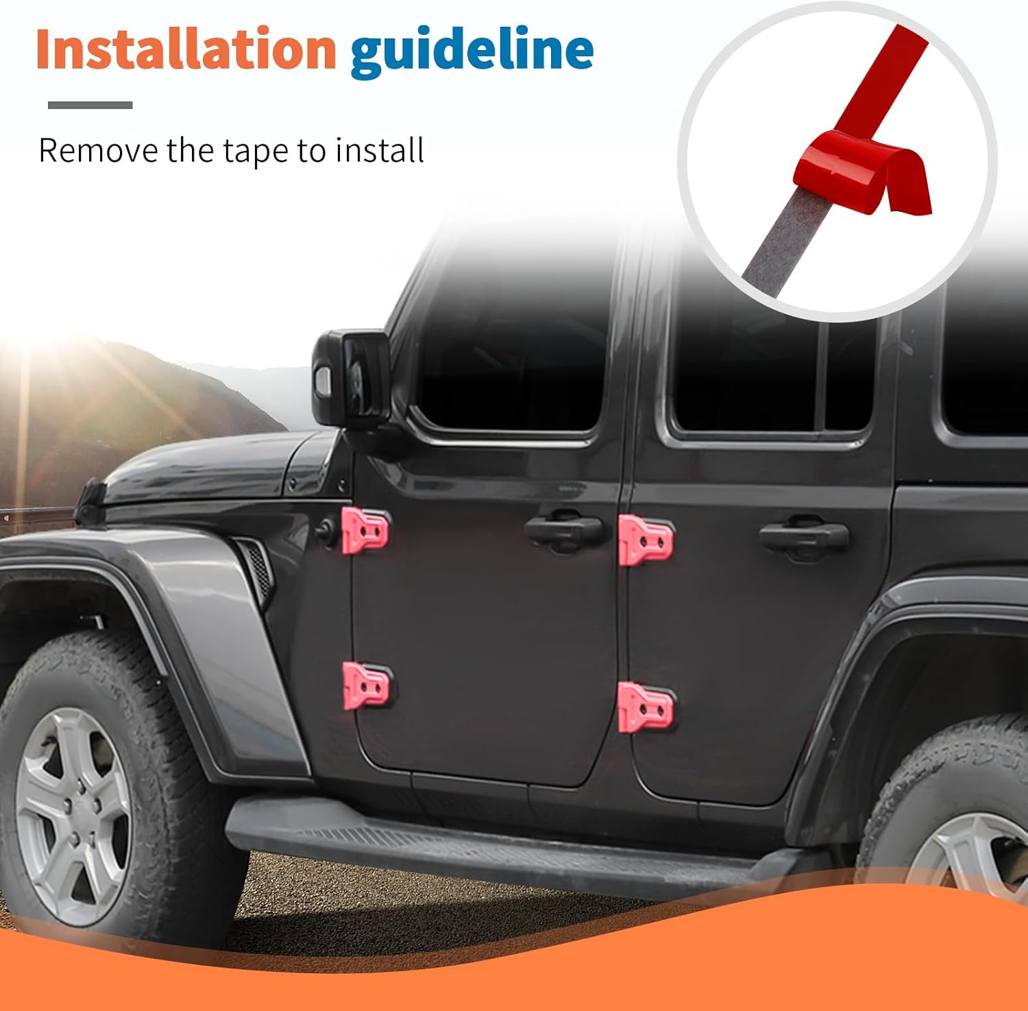 JeCar 13pcs Pink Full Set Door Hinge Cover Trim Overlay for 2018-2024 Up Jeep Wrangler JL 4 Door