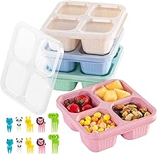 4 Pack Snack Containers, 4 Compartments Bento Snack Box, Reusable Meal Prep Lunch Containers for Kids and Adults, Food Storage Containers with Transparent Lids, No BPA, Microwave and Dishwasher Safe