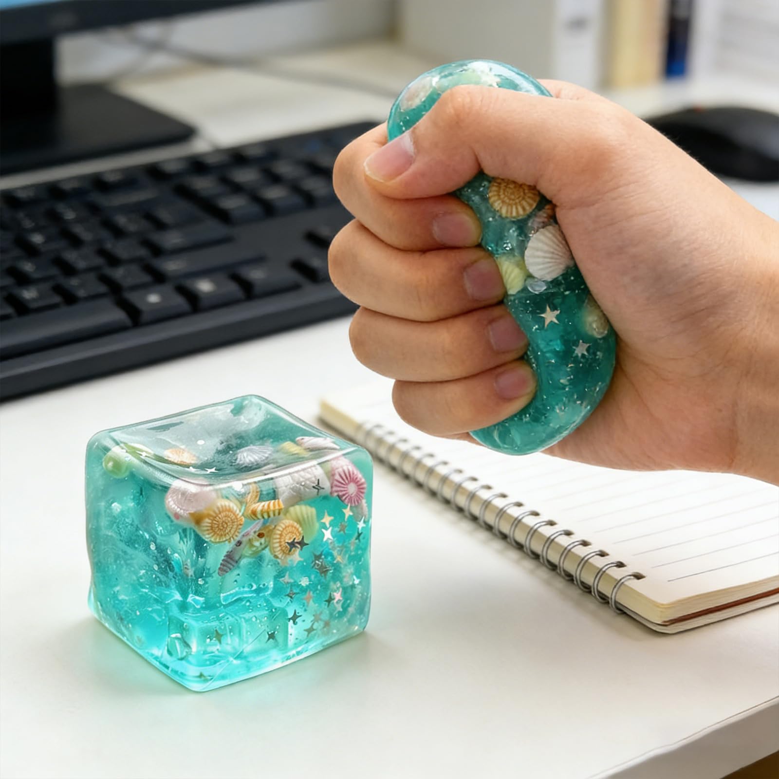 Kostki lodu Squishies oceaniczne muszle, zabawki sensoryczne, powolny wzrost, relaksujące stres, elastyczne piłki do ściskania, brokatowe muszle, zabawki Fidget