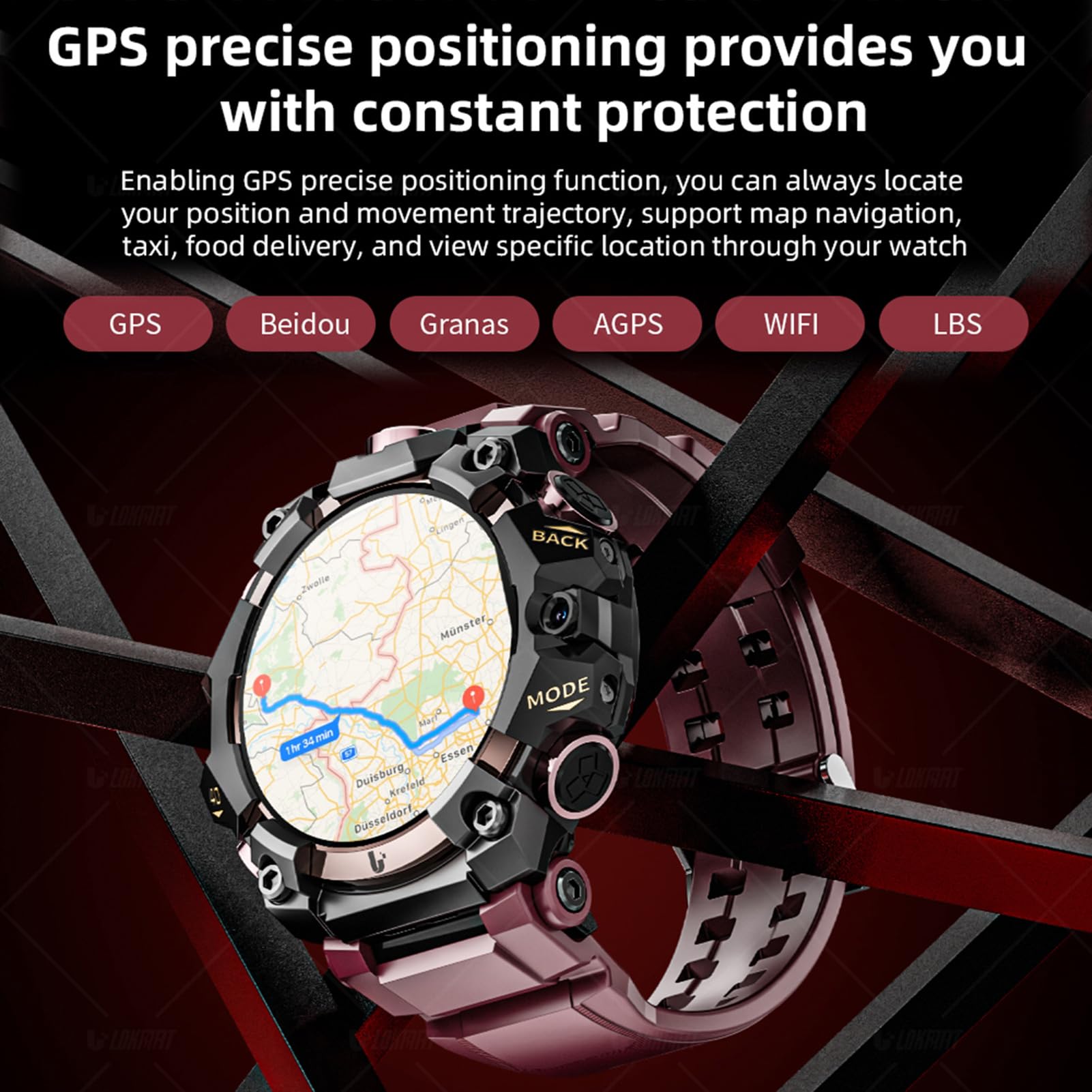 LOKMAT APPLLP 2 PRO 4G Smart Watch con Fitness Tracker e Lettore Musicale per Appassionati di Sport Lega di Alluminio (4+64)