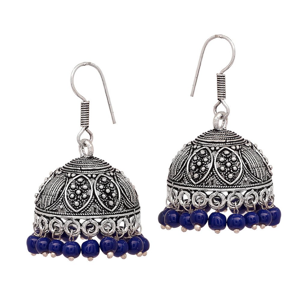 V L IMPEX Indian Handmade Black Matel With Blue Beads Silver Plating Oxidised Girls Jhumki Jhumka Earring (B071VXQSSC) Amazon Price History, Amazon Price Tracker
