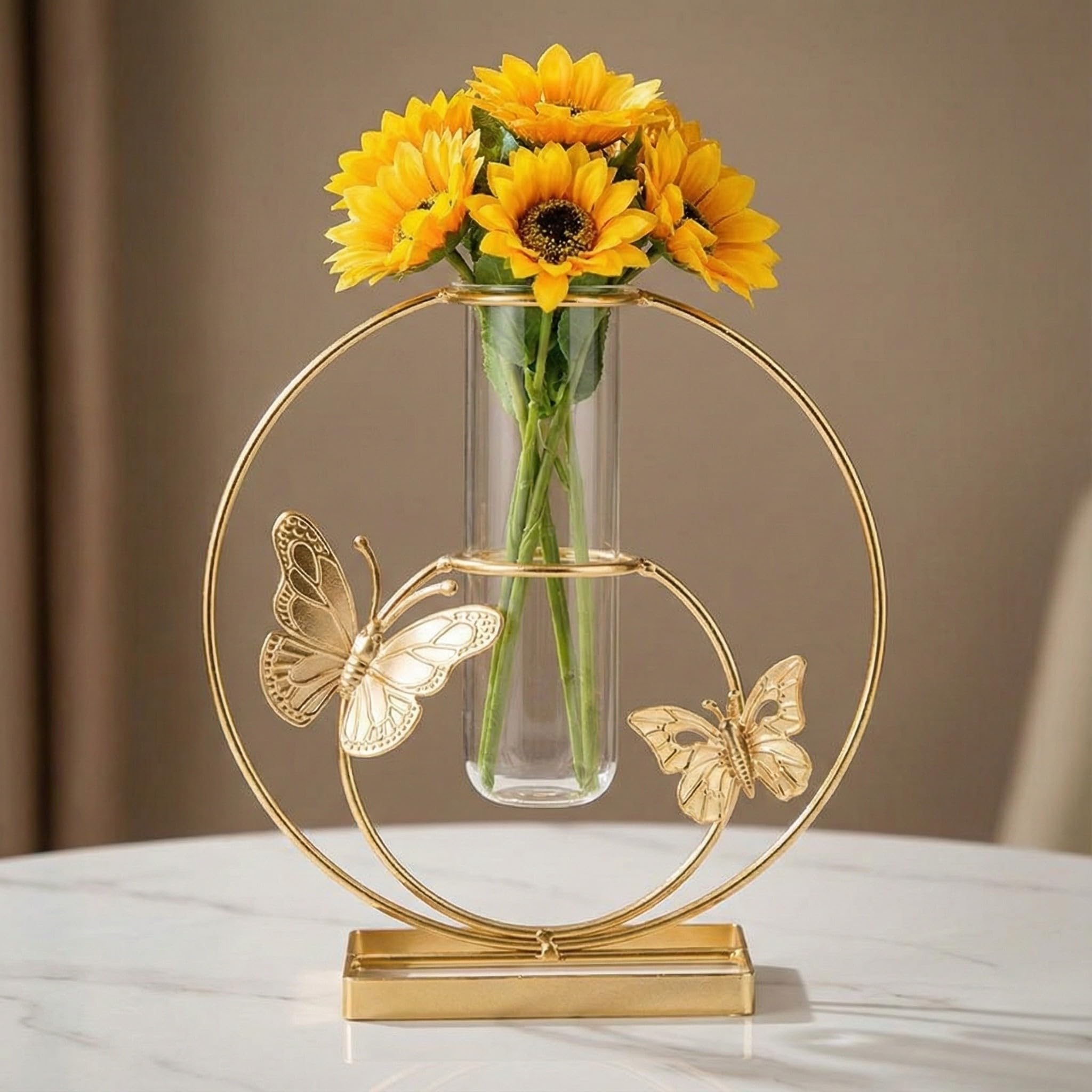 Metscape India Metal Decorative Vase | 20 x 20 cm | Gold Finish | Premium Tabletop Vase for Living Room, Kitchen & Dining Table | Modern Home Décor Accent & Elegant Gifting Item
