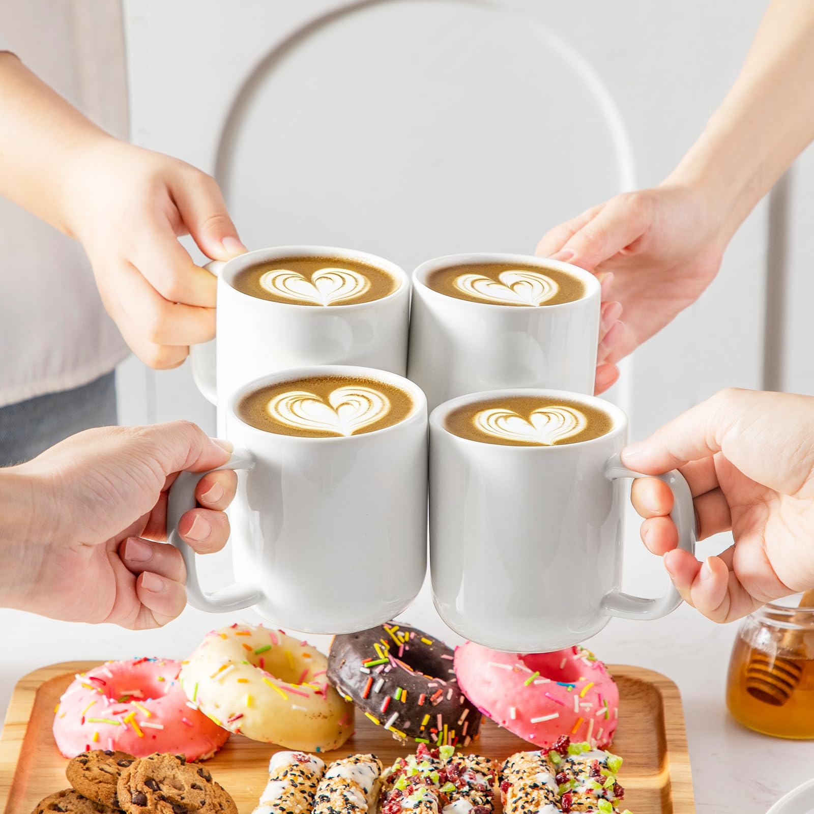 vancasso Juego de 6 Tazas de Café de Gres - 360ml - Tazas de Desayuno con Asa para Leche, Té, Avena, Yogur – Resistente a Lavavajillas y Microondas – Style Blanco