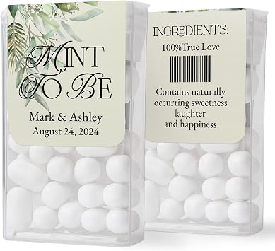 25 PCS Personalized Greenery Mint to Be Wedding Favor Stickers for Tic Tacs Box, Custom Green Fairy Tale Script Labels Wraps for freshmints with Date and Name Personalization - LABELS Only