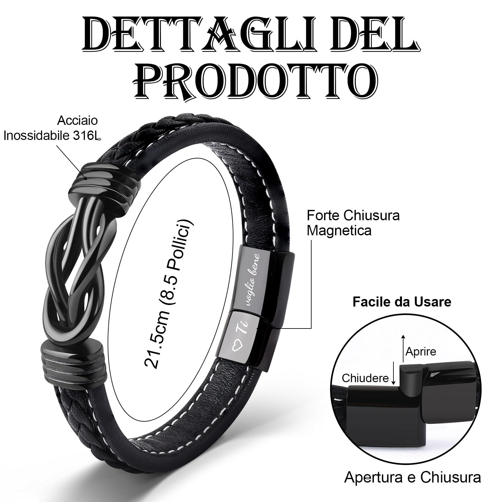 VU100 Regalo per Papà/Figlio/Uomo Bracciale in pelle per Uomo Bracciale Ti Amo Regalo per la Festa del Papà Regalo di compleanno per Figlio Fidanzato Marito Papà-Con Scatola Regalo