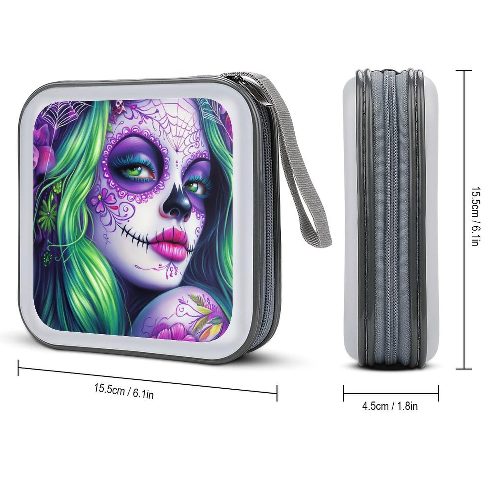 Day of The Dead Skull Woman CD Case Plastic DVD Case Holder Wallet Disc Storage Organizer for Car Travel