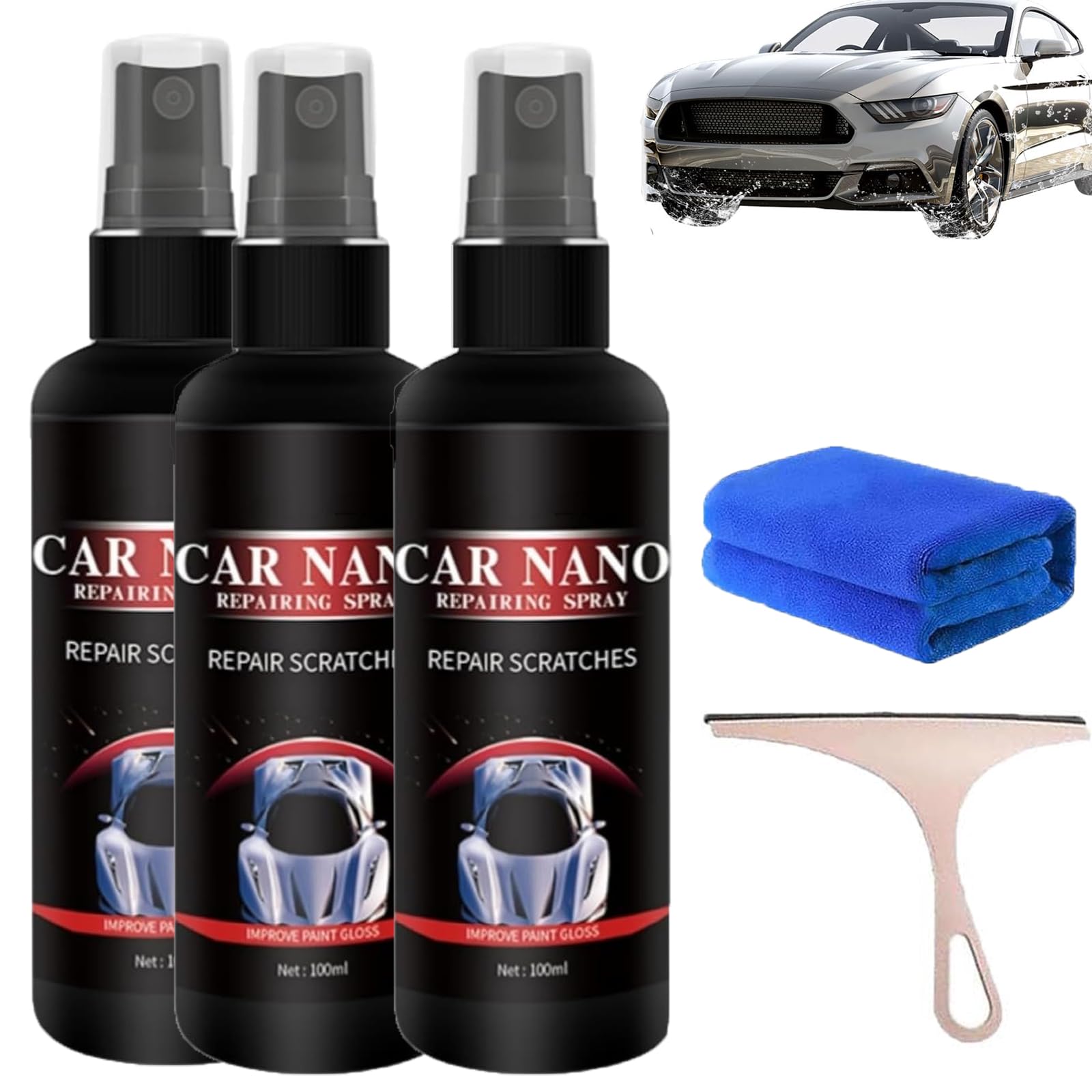 Nano Car Spray, Nano Scratch Remover, Scratch Repair, Car Wax, Car Scratch Repair Nano Spray, Scratch Repair, Auto Nano Ceramic Coating Polishing Spraying, Fast Repairing Scratch (100ML/3Pcs)