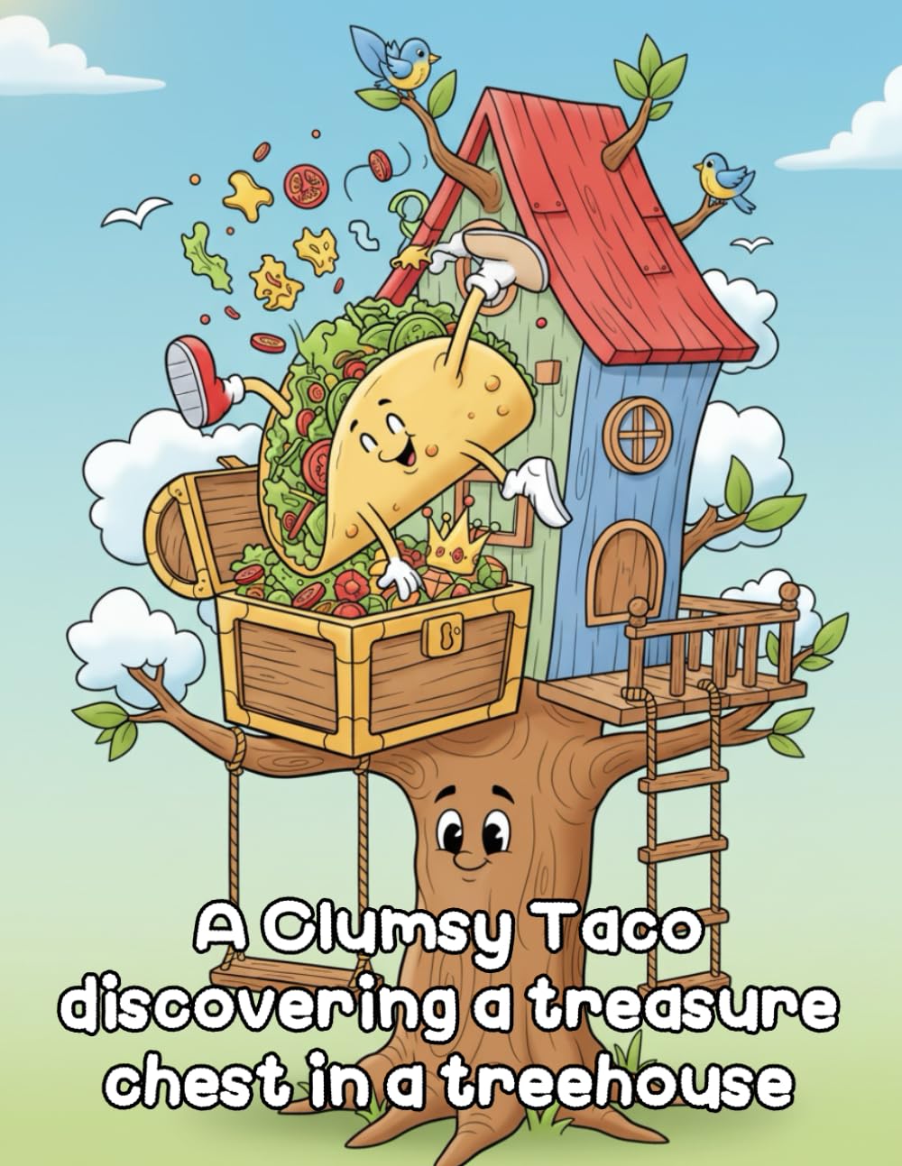 Clumsy Taco Treasure Hunt Coloring Pages - Treehouse Adventure (44 Pages): A Hilarious Creative Activity Book for Kids and Teens Featuring Funny Food Characters and Secret Hideouts