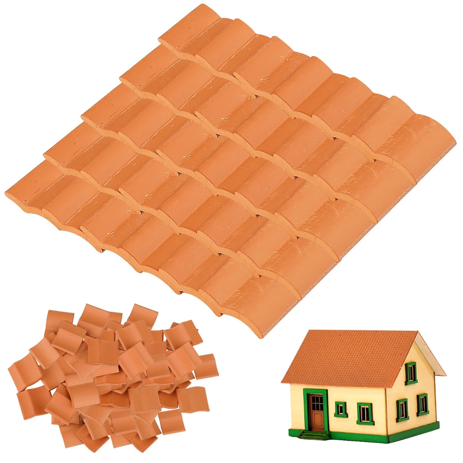 100 PCS Miniature Red Clay Roof Tiles 2 x 1.7cm, Mini Dollhouse Shingles, Small Craft Roof Shingles, Model House Building Supplies for DIY Projects, Fairy Garden Diorama Micro Landscape Accessories