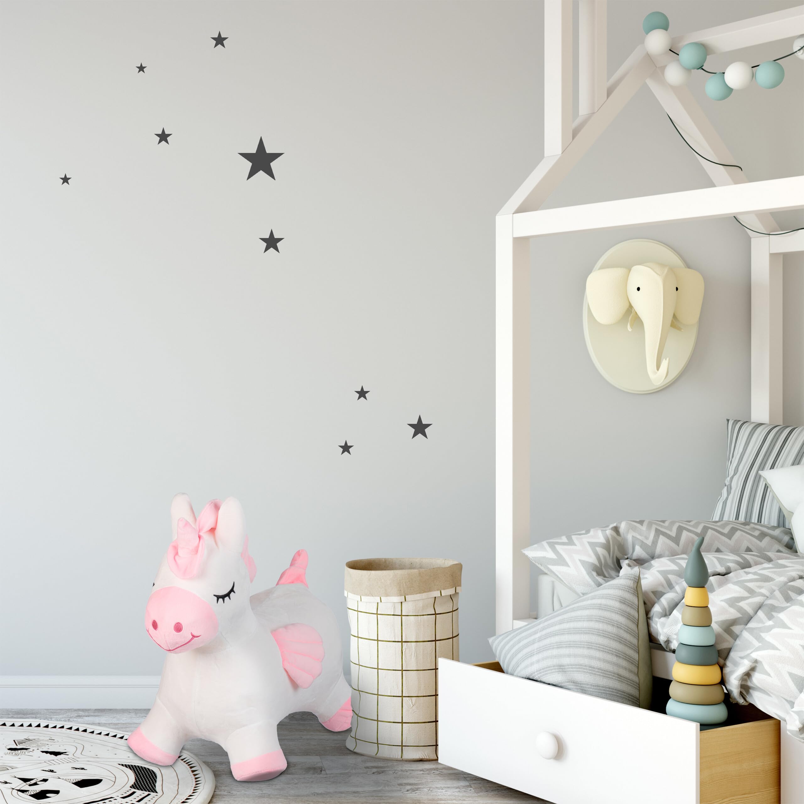 Relaxdays Unicornio Saltarín Hinchable, Saltador, Funda e Hinchador, Máx. 50kg, Sin BPA, Desde 3 Años, Blanco y Rosa