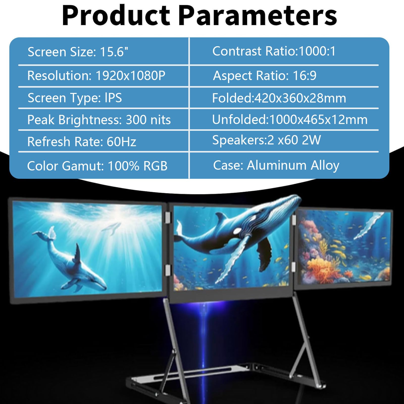 Monitor Portatile Per Laptop 15.6Pollici, Ultrasottile E Ultraleggero Triplo Schermo PC Portatile, FHD 1080P Portable Monitor,Per Giocatori e Programmatori