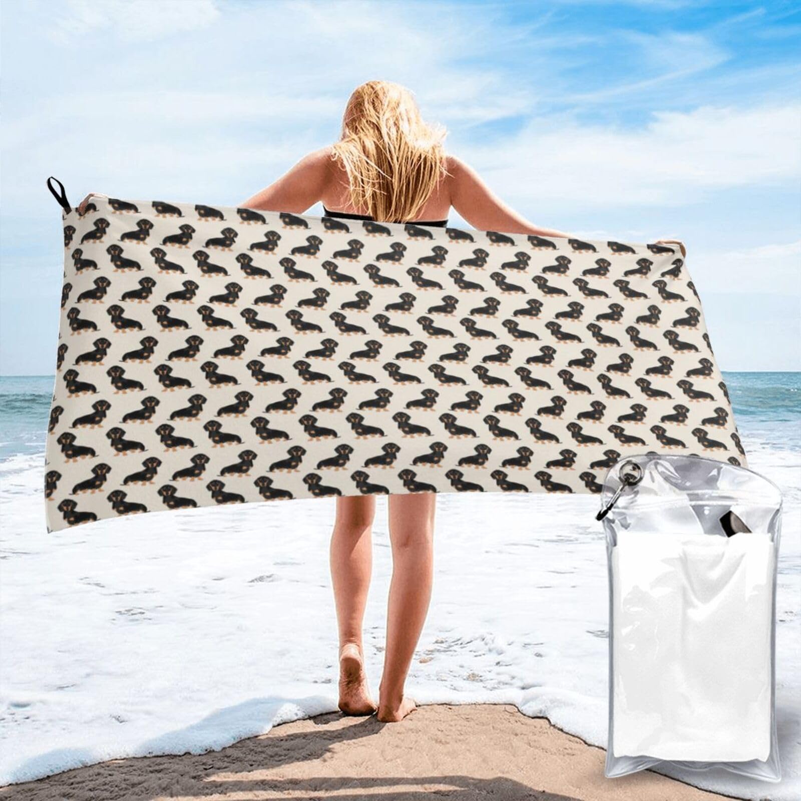 FHIZOAL Dachshund Dog Quick Dry Towel Microfibre Towel Super Absorbent Ultra Compact Gym Sports Beach Camping Travel