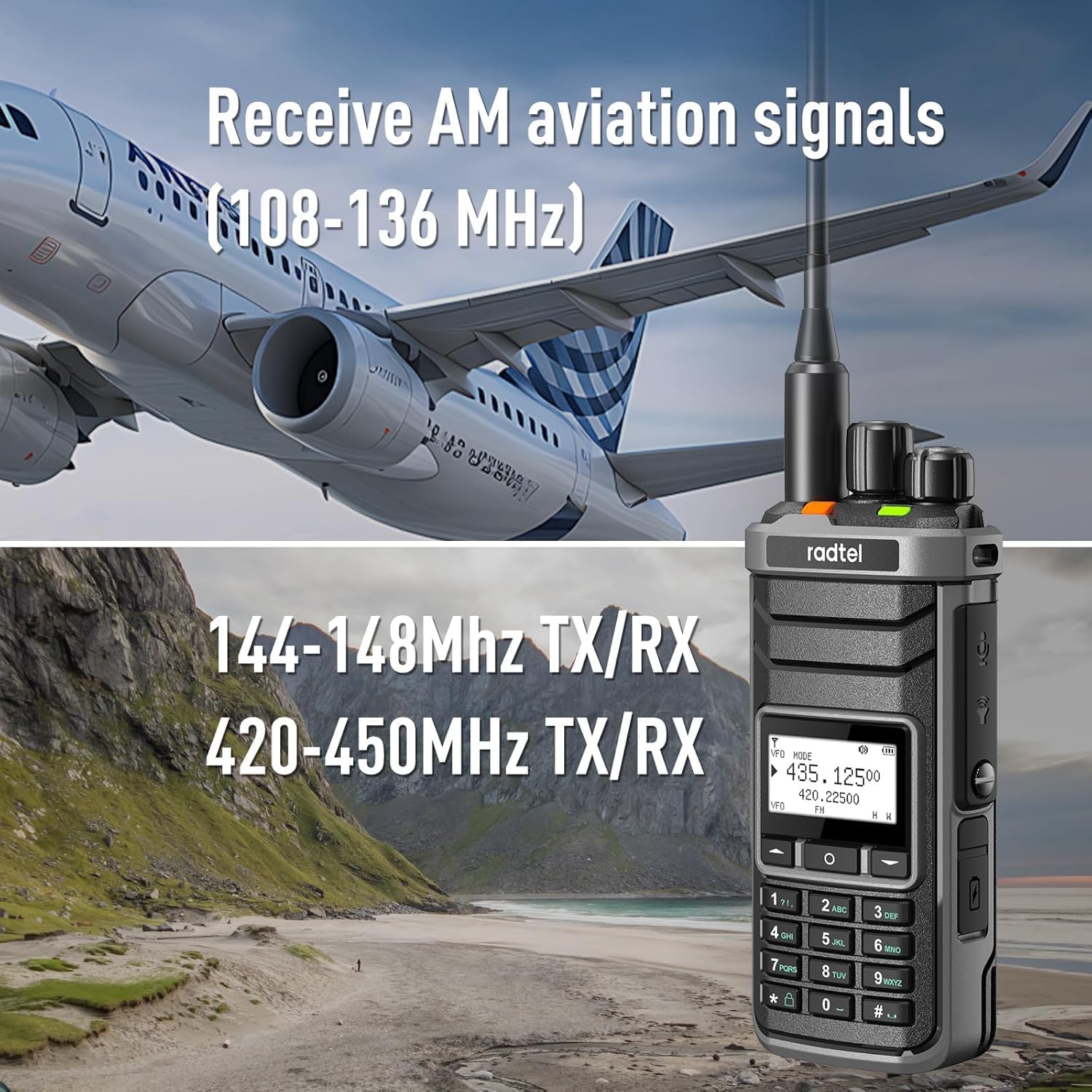 Radtel RT-860G GPS Handheld Ham Radio, UHF VHF Dual Band Two-Way Radio with Long Range Coverage, 1024 Channels, Type-C Charging, 2000mAh Battery,SSB Reception (with Programming Cable)