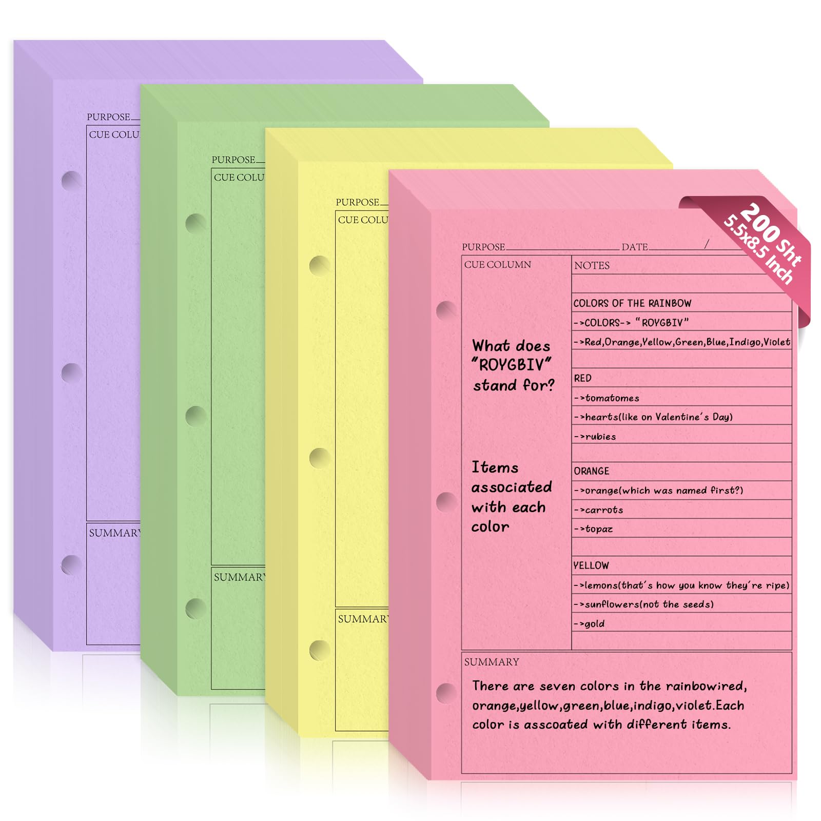 （Half Letter Size）5.5X8.5 Inch 200 Sheets Cornell Notebook Paper College Ruled Notebook Loose Leaf Half Letter Lined Paper 3 Hole Punched Taking