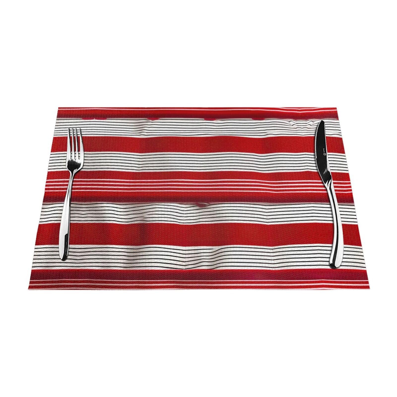 Placemats Set of 6,Table Mats Washable Placemat Decoration, Red Stripe Print