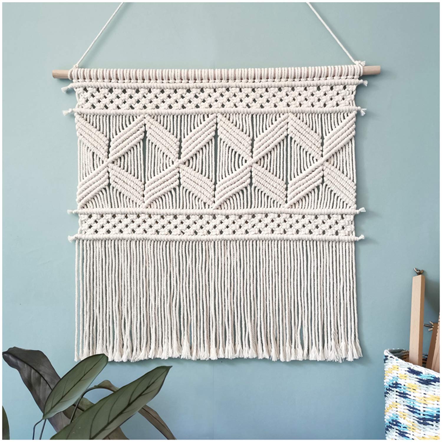 SERENEPEAK Macrame Wall Hanging Woven Tapestry Handmade Cotton Cord Hanging Tapestries(19.7x19.7 in)