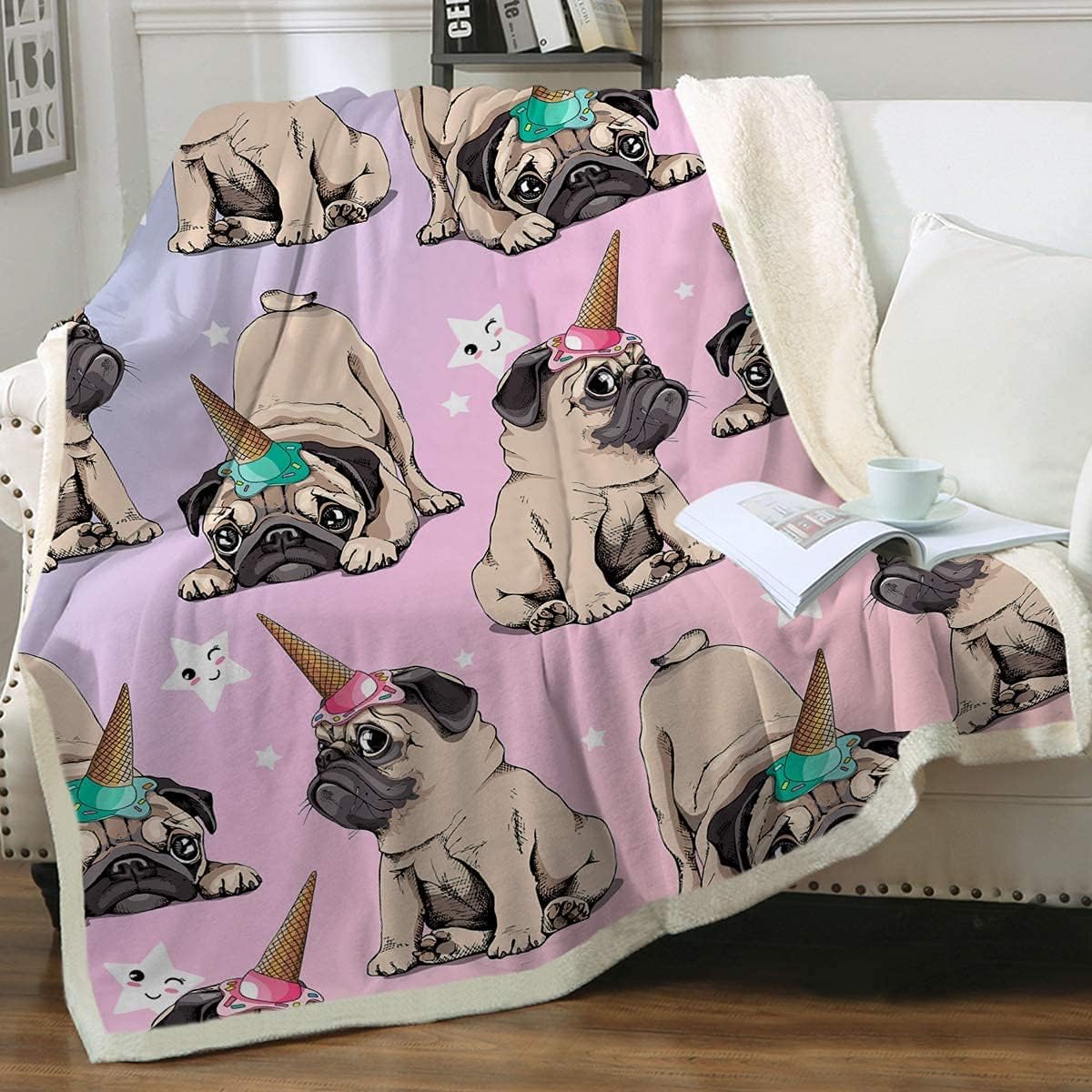 Sleepwish Plush Blankets for Teens Girls Puppy Pug Fleece