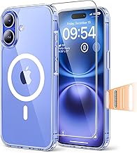 TAURI für iPhone 16 Hülle 6,1" mit Panzer Schutz Glas Folie und Kamerasteuerung, Kompatibel mit MagSafe, [Anti-Vergilbung] Stoßfest Magnetisch Handyhülle - Durchsichtig