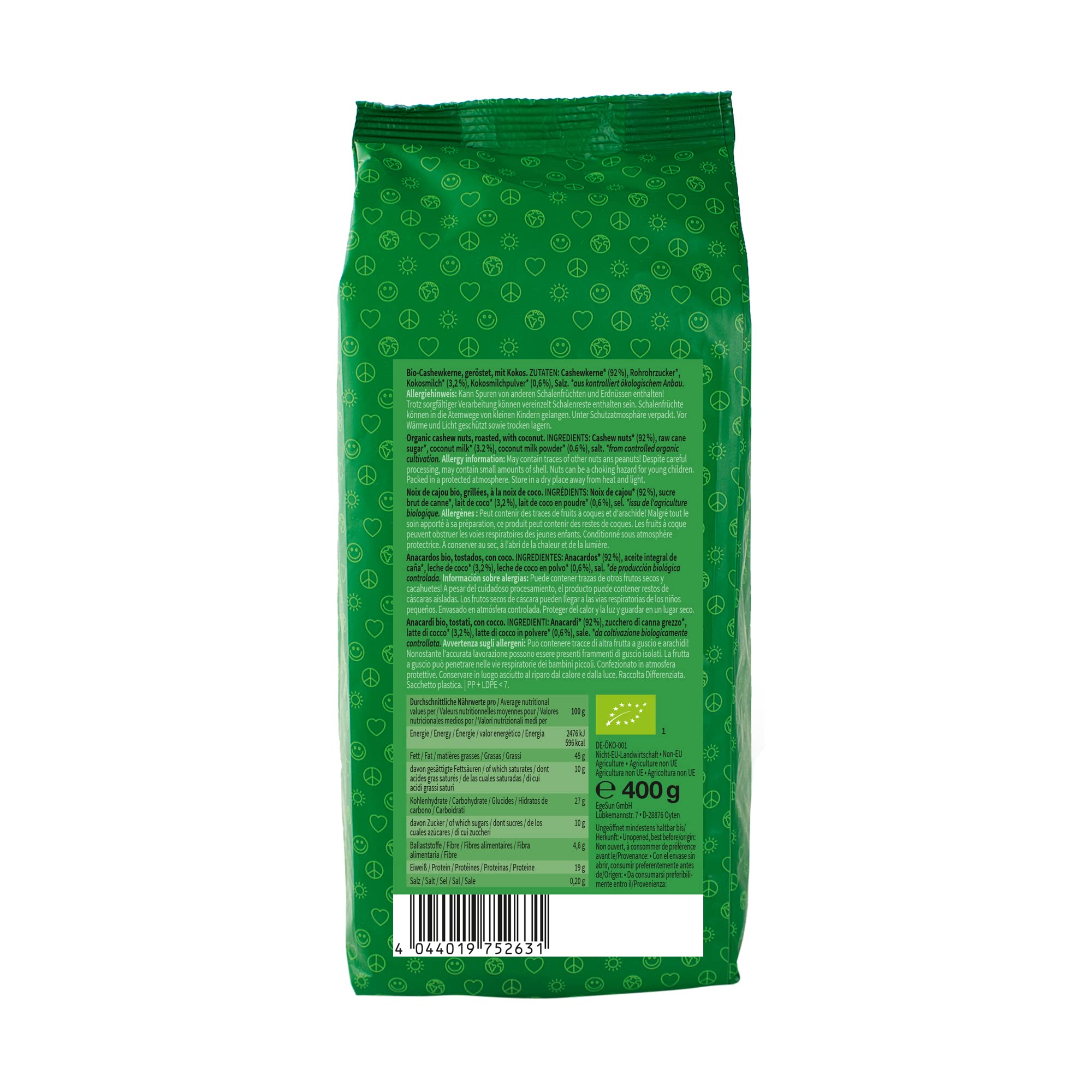 Mundo Feliz Anacardos Ecológicos, Tostados, Con Coco Especiado, 2 x 400 g