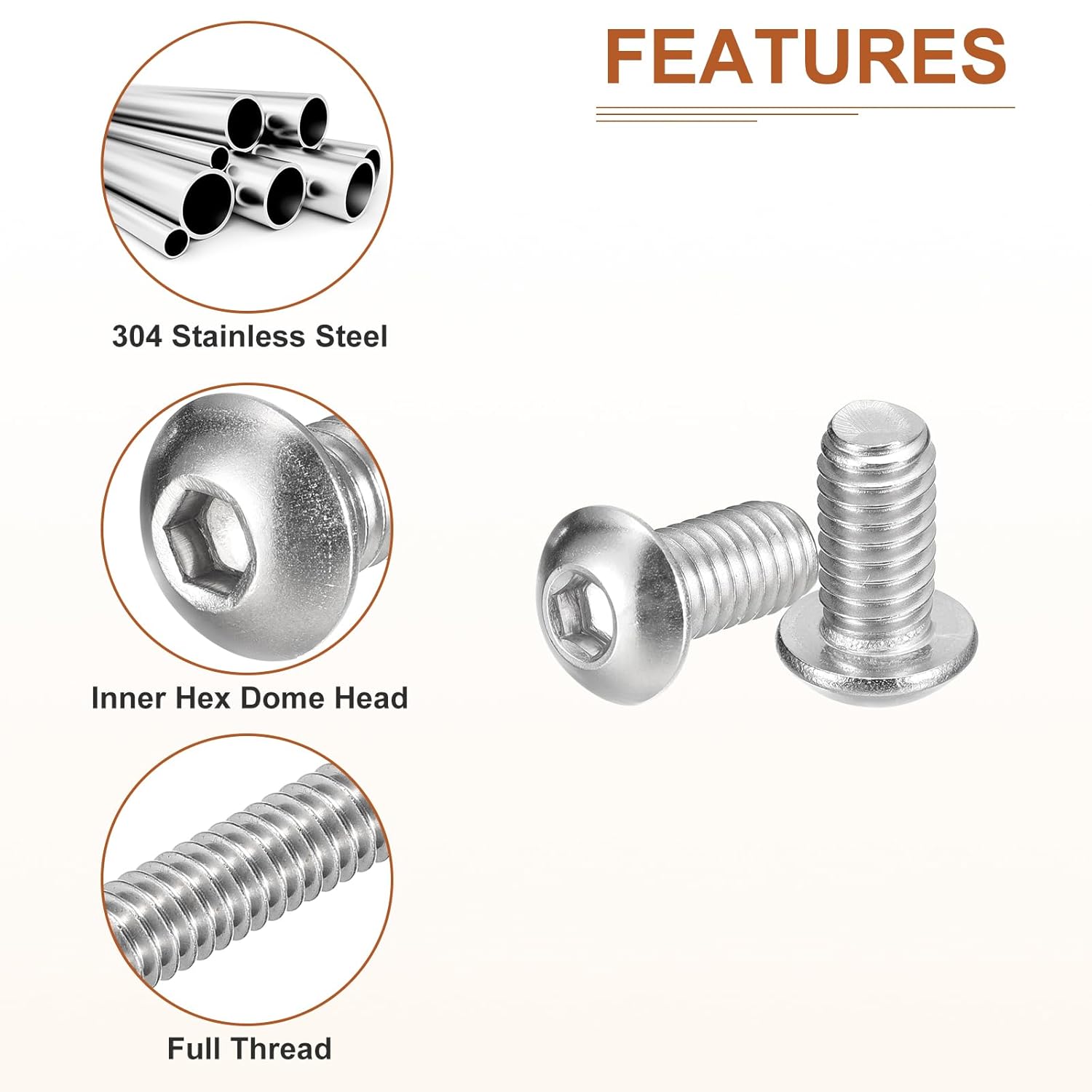 DTGN 5/16-18x5/8 Button Head Socket Cap Screws - 100Pack - Good for Machine - 304 Stainless Steel 18/8 - Hex Drive Full Thread UNC Fasteners