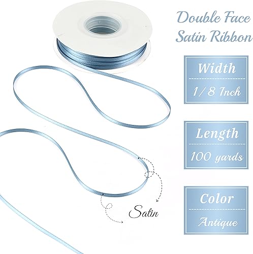 Miniatura 2 de DINDOSAL Cinta fina azul polvorienta de 18 pulgadas, cinta de satén azul francés, decoración de boda para manualidades, envoltura de regalos,