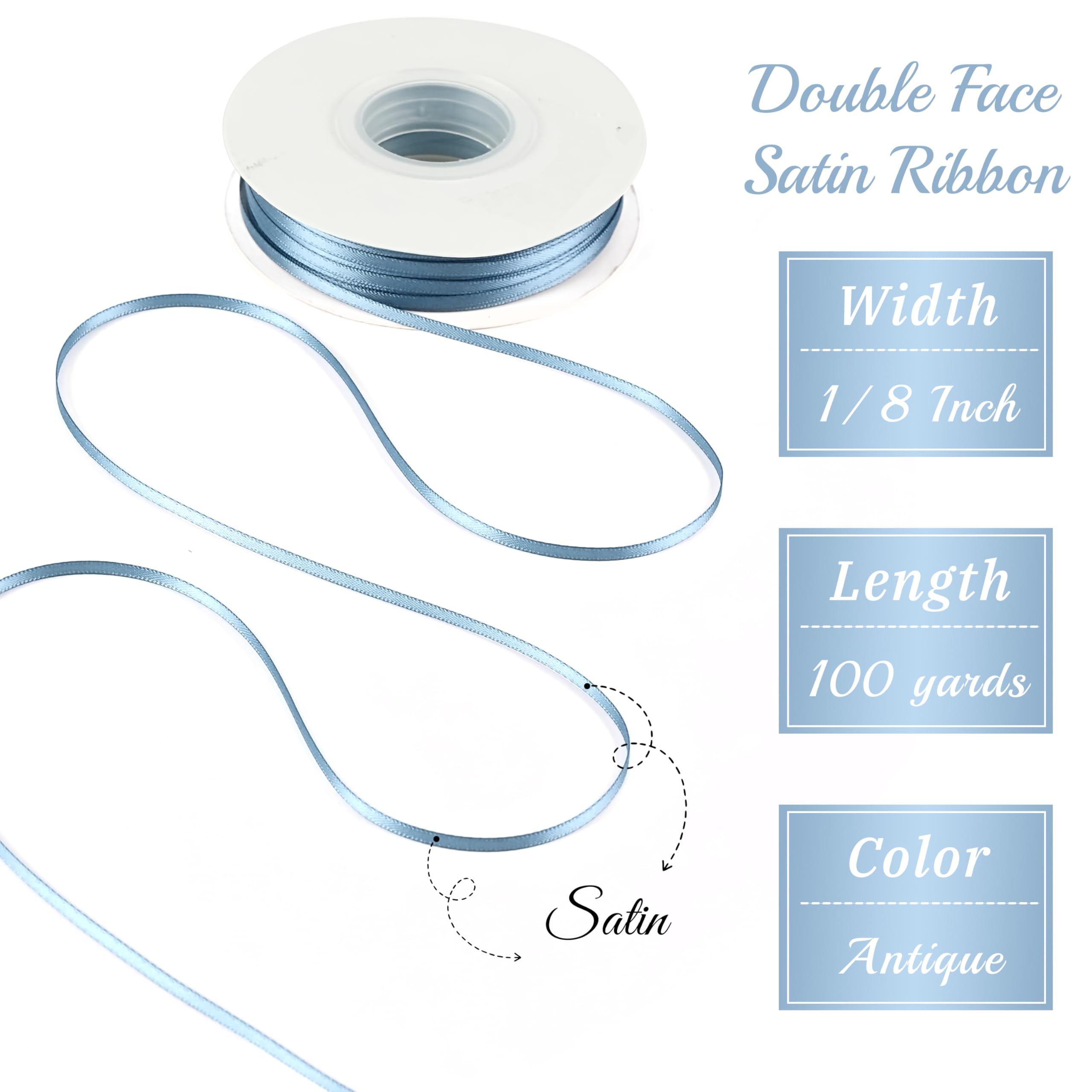MEEDEE Satinband Dusty Blue – 3/8 Zoll Breit, Doppelseitig Glänzend, 91 M Rolle – Ideal Für Geschenkverpackung, Hochzeitsdeko & Bastelprojekte