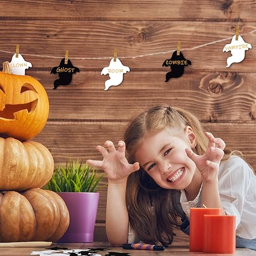 Miniatura 6 de Geyee 100 piezas de recortes de papel fantasma de Halloween para tablón de anuncios, decoración de aula de Halloween, fantasma, troqueles a granel,