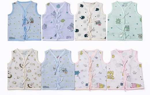 BABY STATION 100% Cotton Muslin Baby Jabla Center Lock | Sleeveless Newborn Vest | Soft Breathable Infant Summer Wear | Pr...