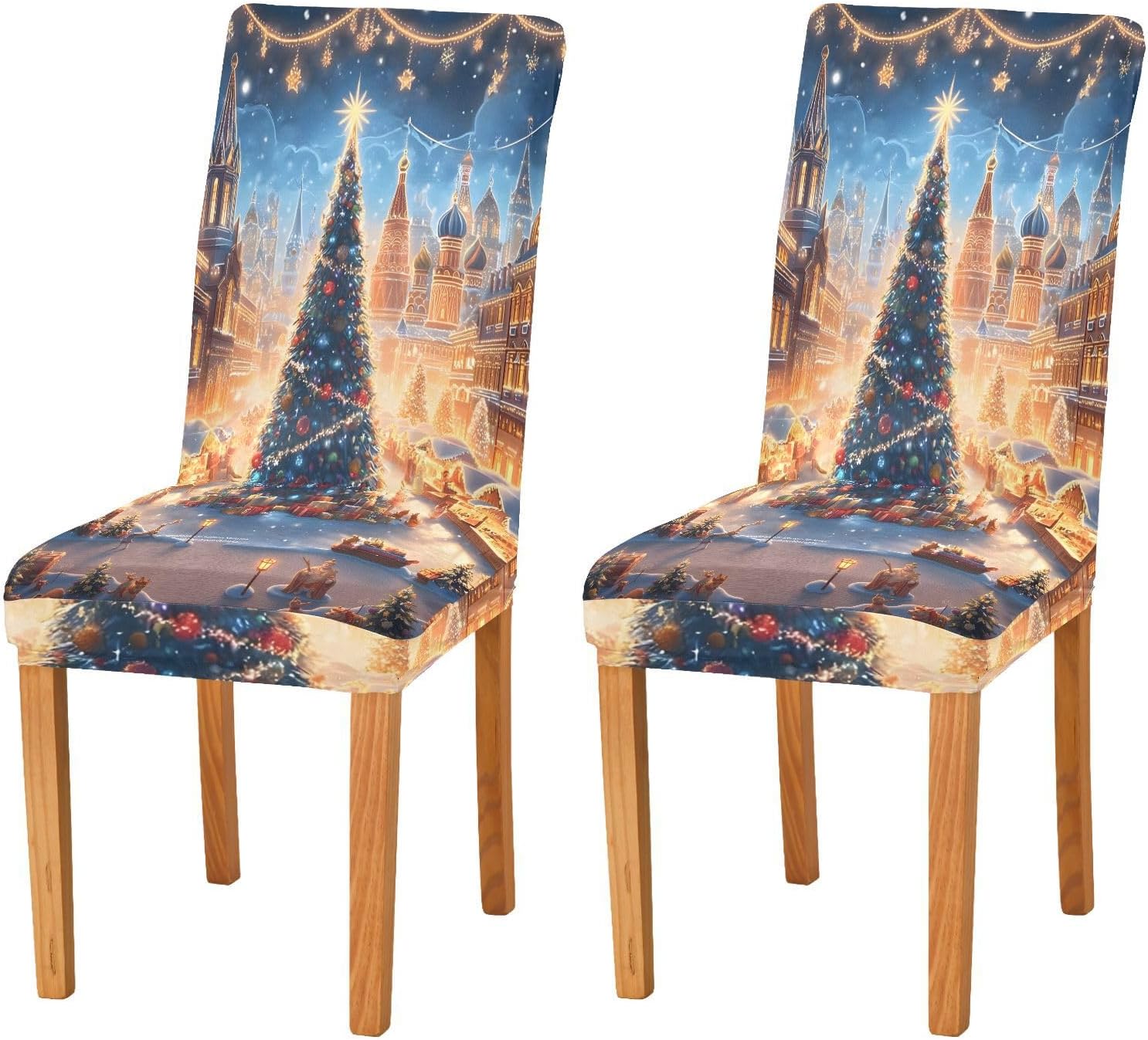 ALAZA Chair Covers for Dining Room, Christmas Tree Stretch Chair Cover Sets Chair Protector Removable Washable for Ktichen Restaurant Hotel