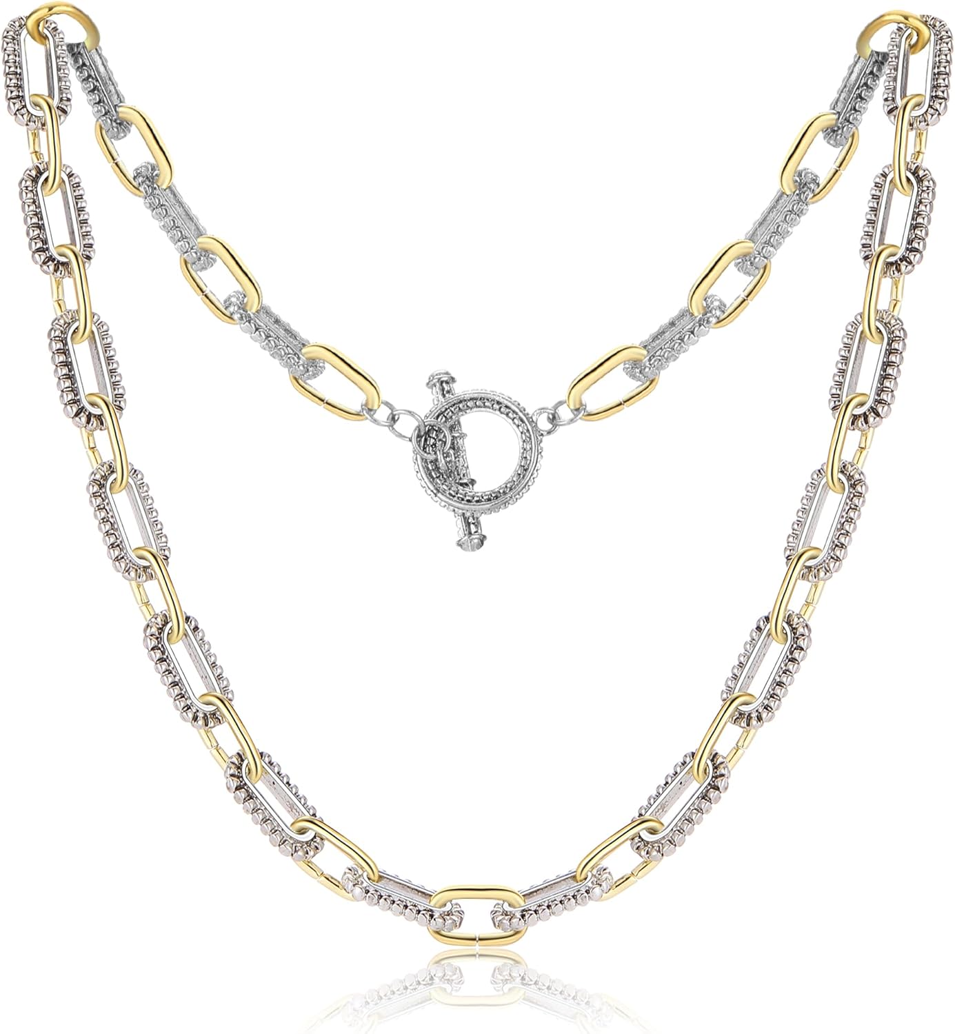 Mytys Women's Link Necklace 18k Gold Plated Double Twist Wire Gold and Silver 2 Tone Chain Necklaces Christmas New Year Jewelry