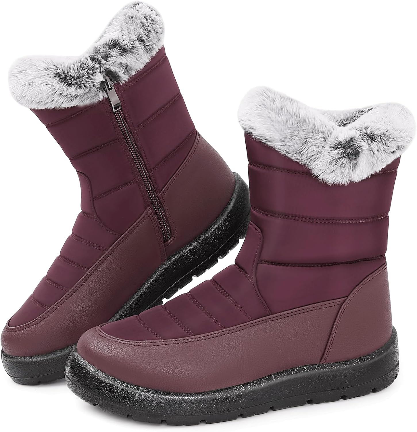 Winter Snow Boots for Women: Mid-Calf Booties with Fur Lined Zipper Comfortable Waterproof Warm Outdoor Shoes