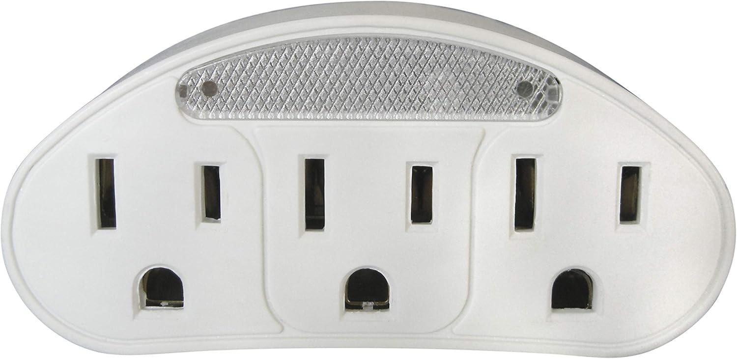 Prime ADL10001 3-Outlet Power Tap with Photocell Nightlight, White ...